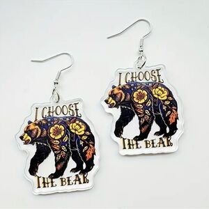 “I choose the bear” earrings for pierced ears- new in package